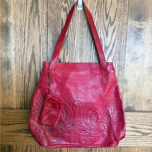 ❤️Red❤️ Embossed/Tooled Leather Tote/Shoulder Bag